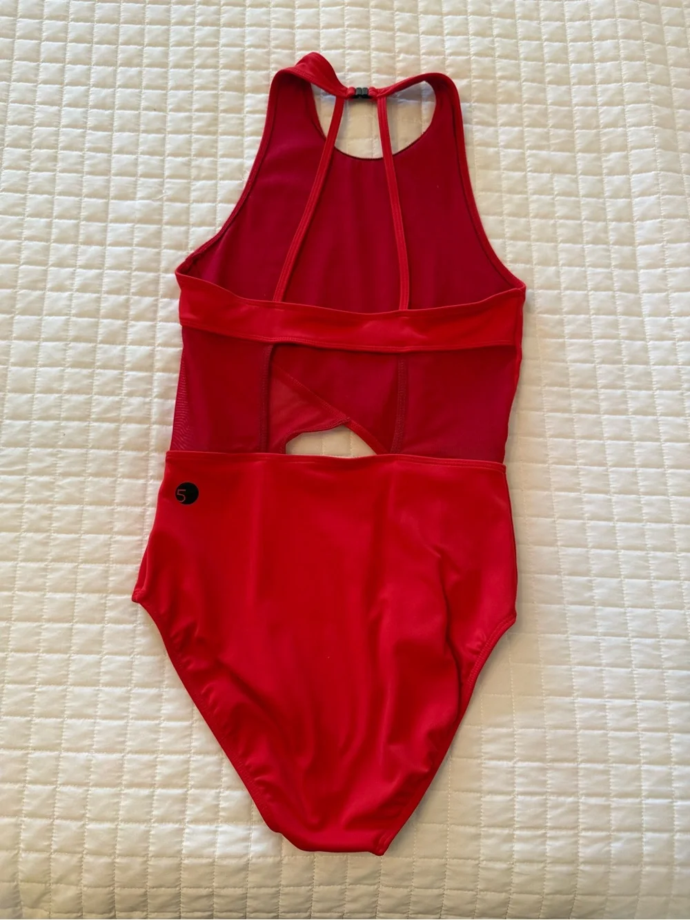 Red High-Neck Kids Dance Leotard with Cutout